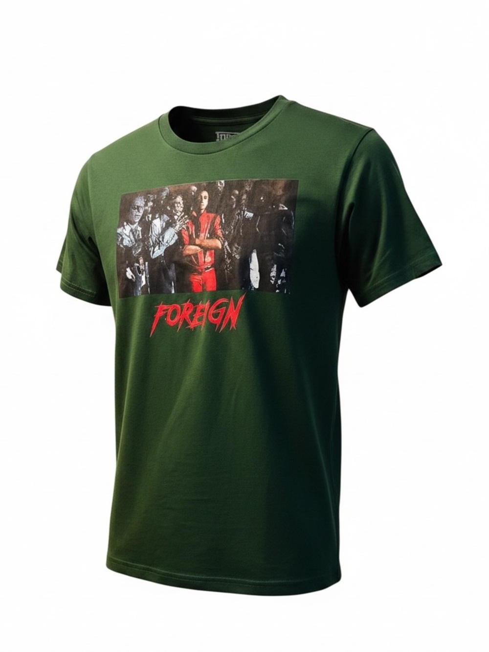 Foreign NWOT Forest Green Short Sleeve Tee with Red Graphic